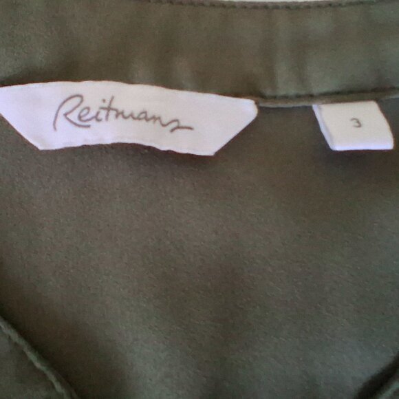 Women's Reitmans Olive Green 3/4 Length Sleeve Blouse, Braid & Gold Buttons, 3 - Picture 10 of 15